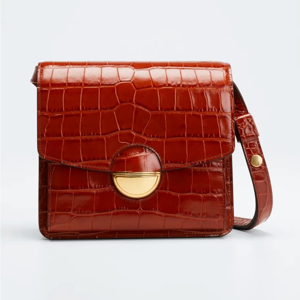 Elegant Brown Crocodile-Embossed Shoulder Bag NWT